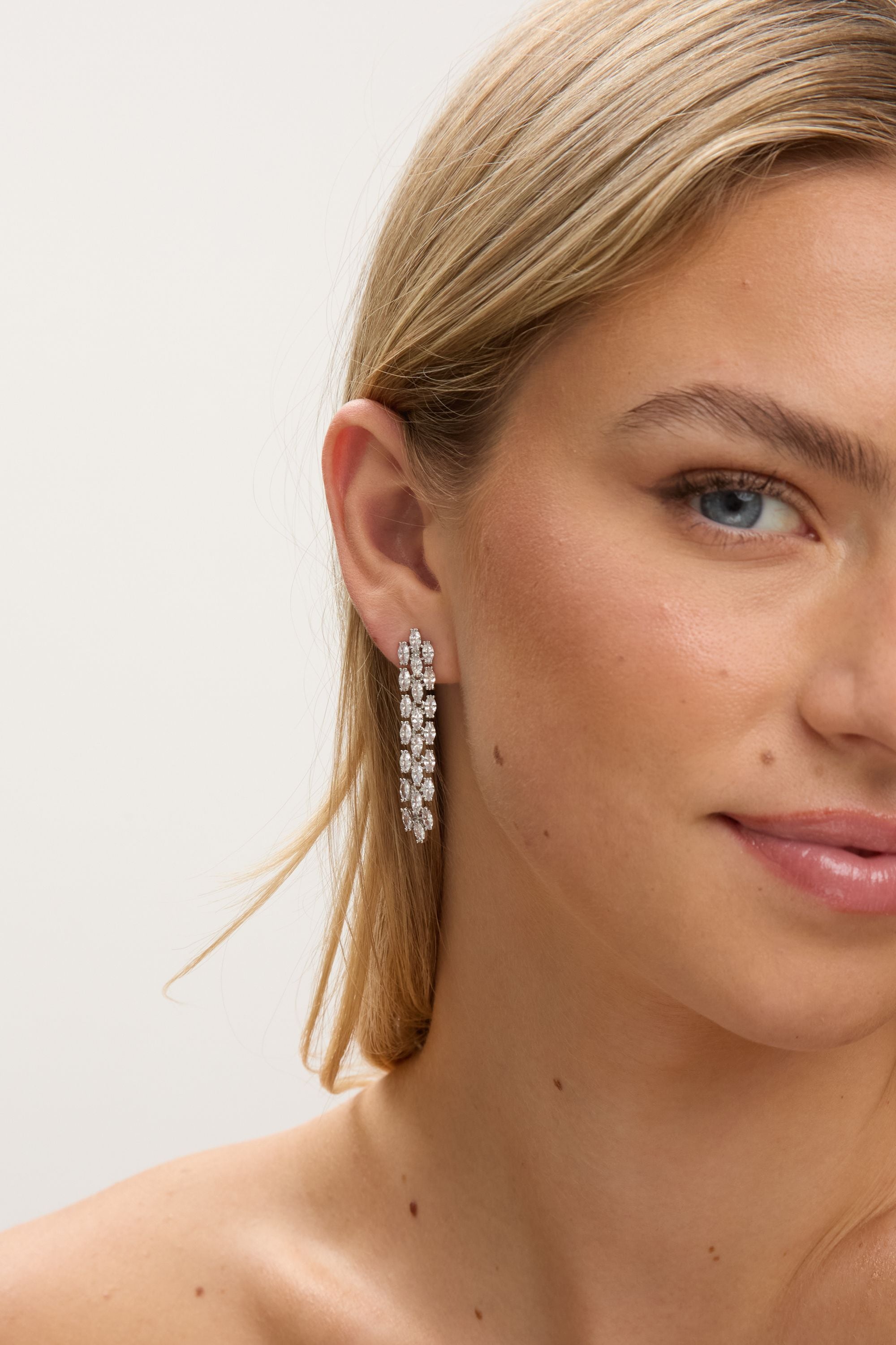 Jon Richard Rhodium Plated and Cubic Zirconia Navette Drop Earring image 2