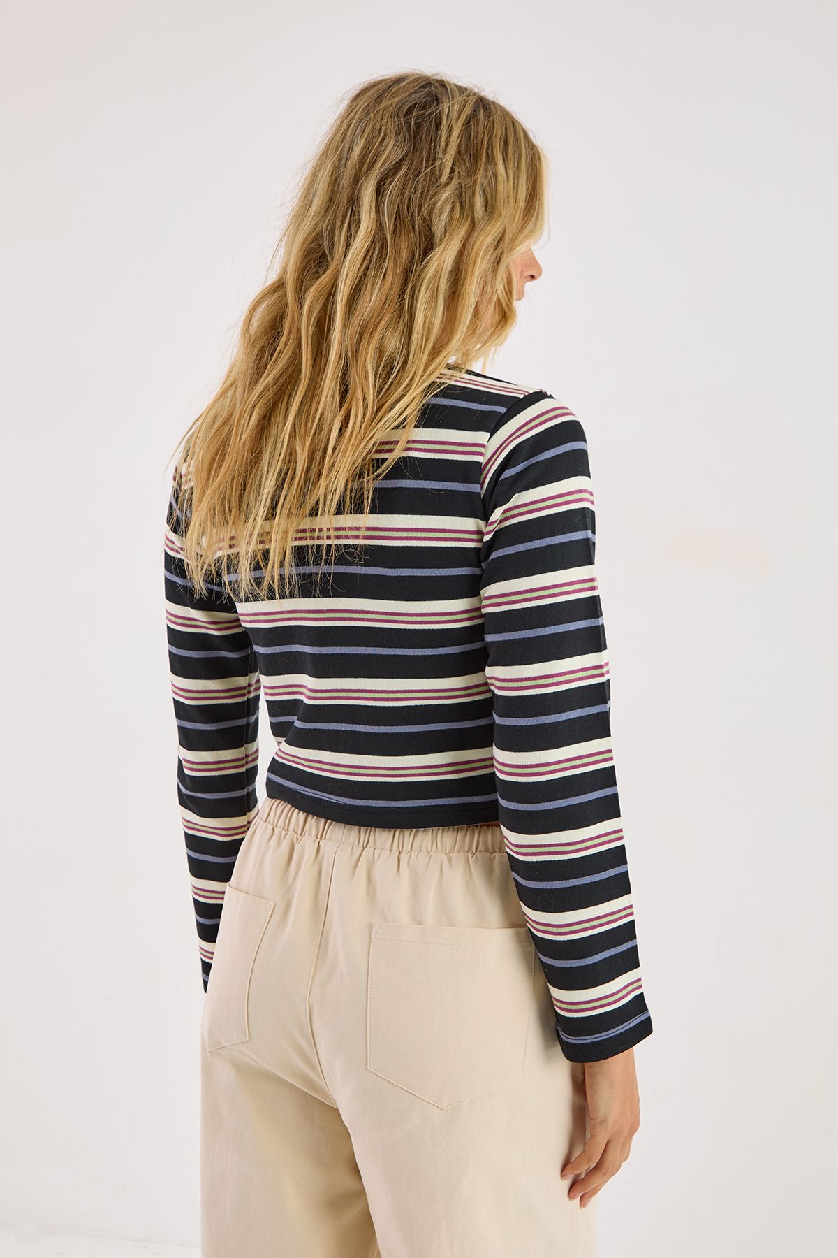 NastyGal Button Front Stripe Henley Top Black image 4