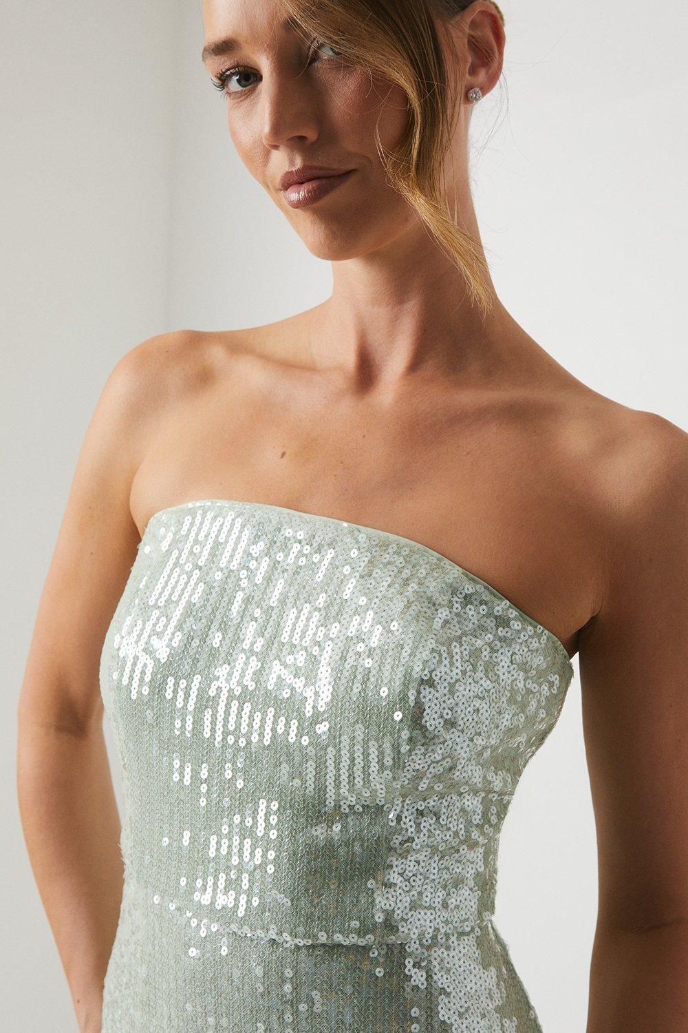 Coast Sequin Bandeau Column Bridesmaid Dress Sage image 2