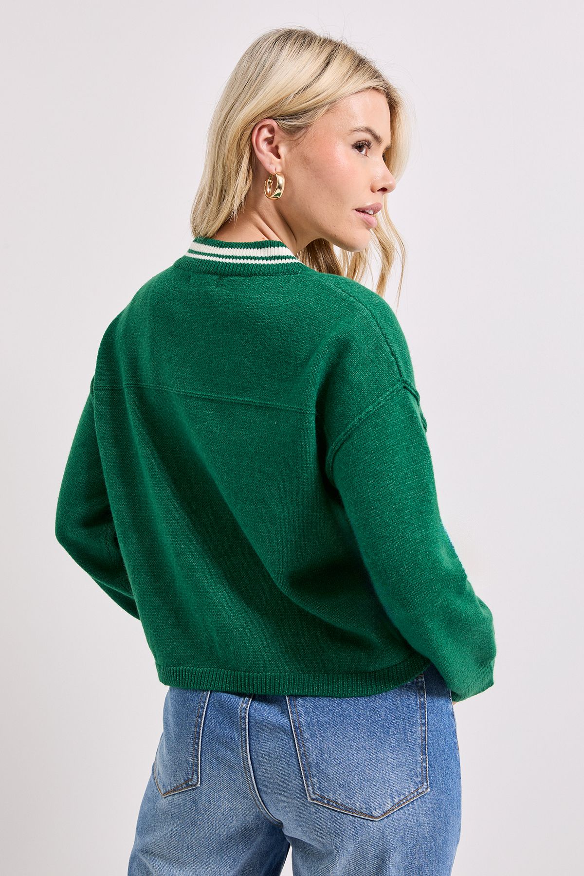 Dorothy Perkins Dark Green Knitted Bomber Jacket Green image 3