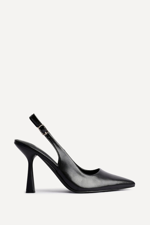 Linzi Una Black Faux Leather Sling Back Court Heel