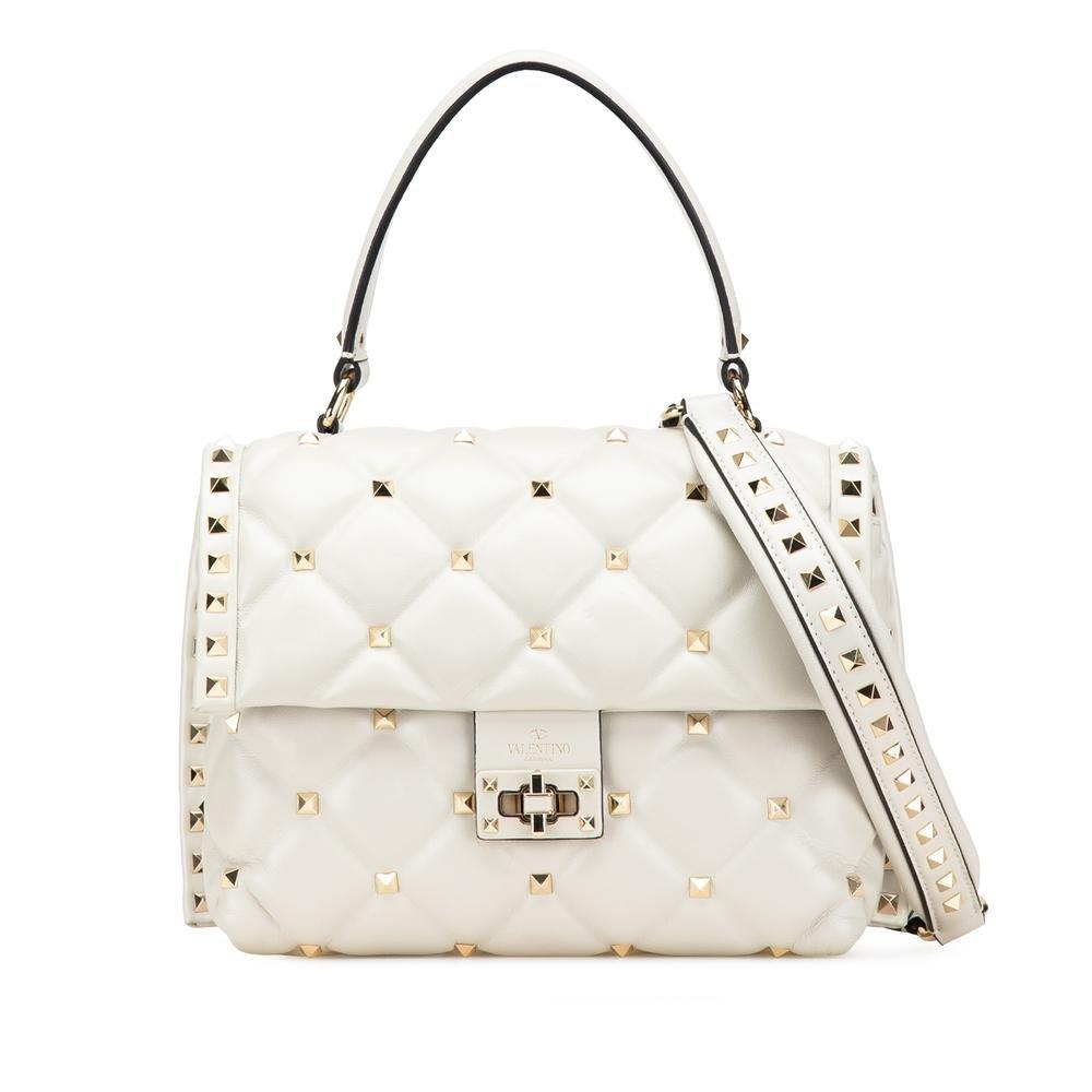 Valentino Preloved Roman Stud Shoulder Bag Quilted Leather Wo - White Satchel image 1