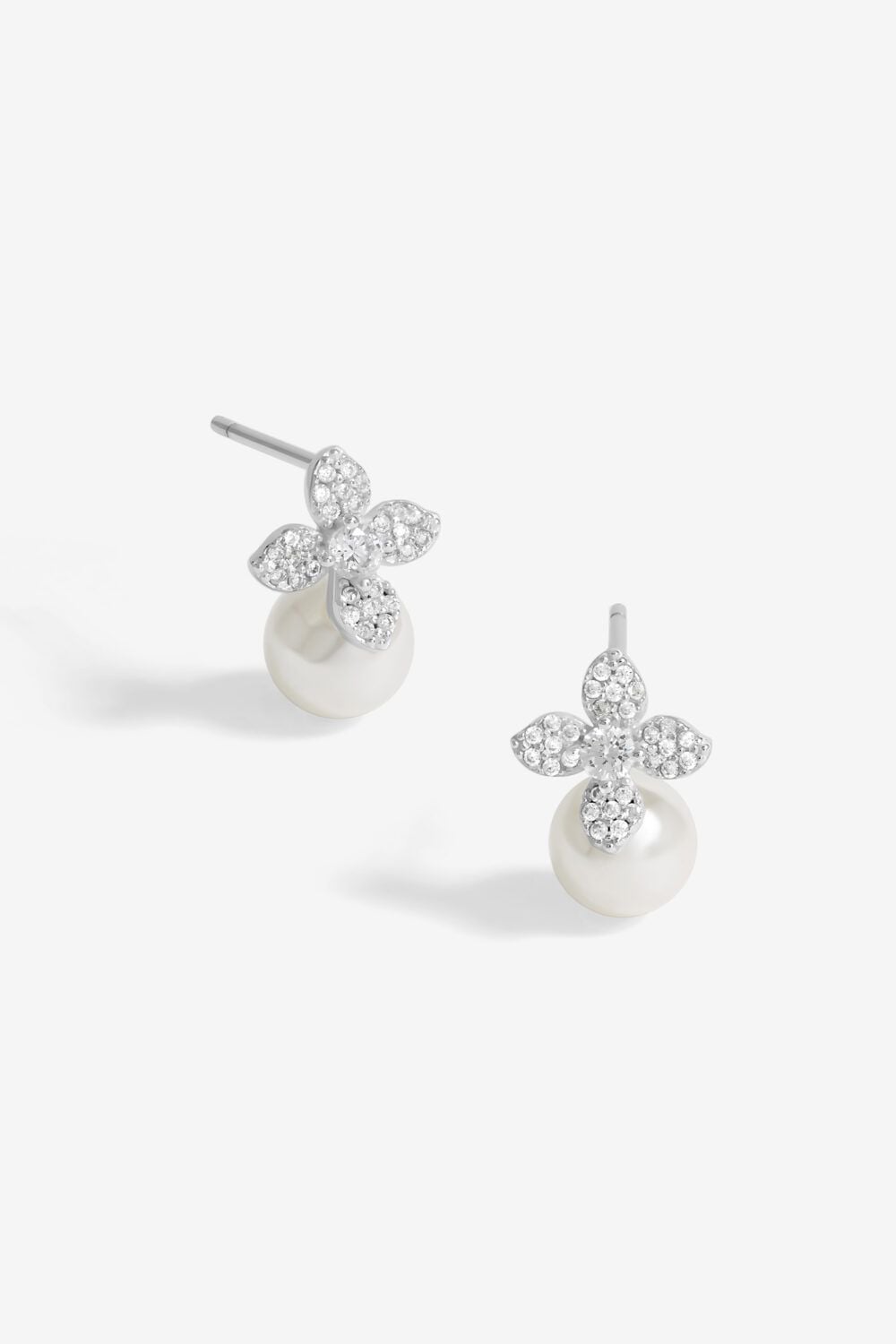 Simply Silver Sterling Silver 925 Cubic Zirconia Flower and Pearl Drop Stud Earrings image 1