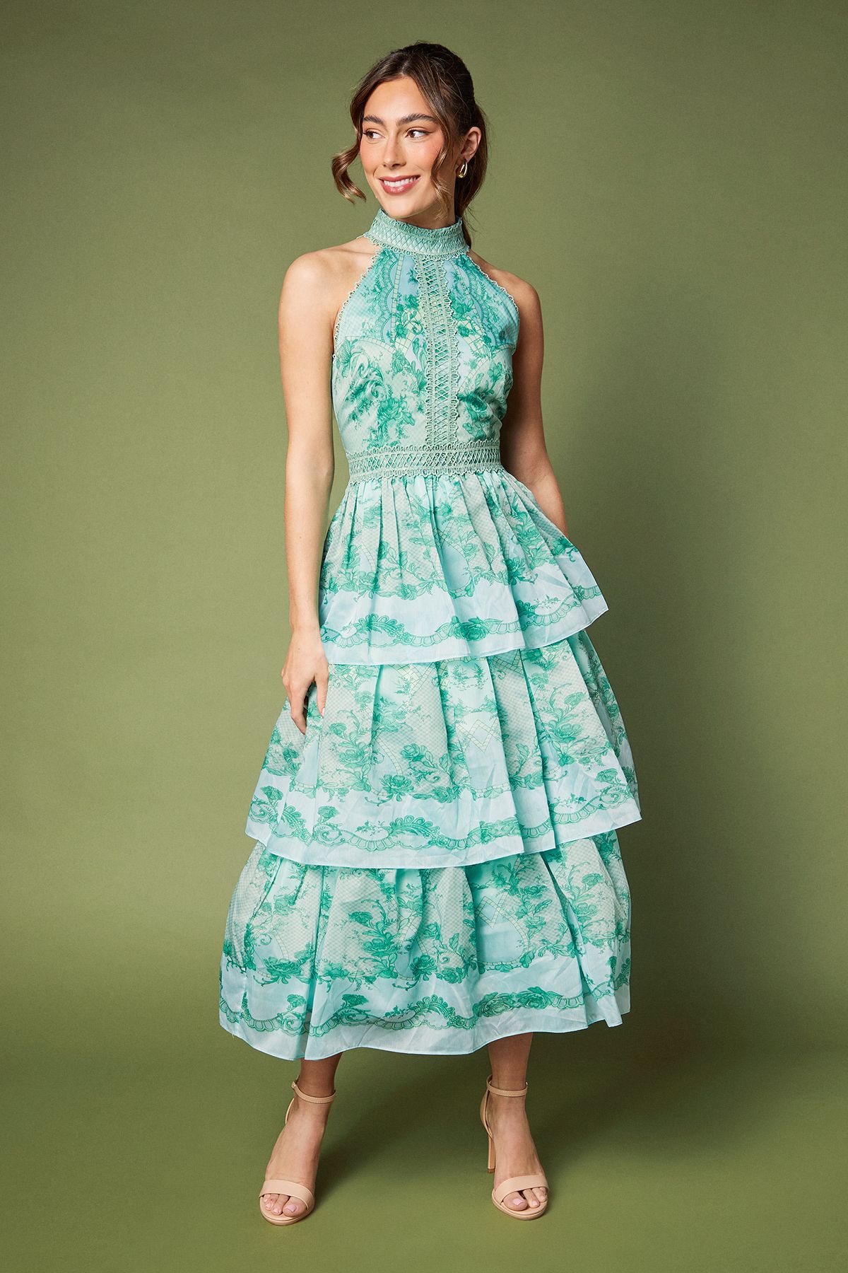 Coast Tiered Hem Halter Neck Maxi Holiday Dress Mint image 1