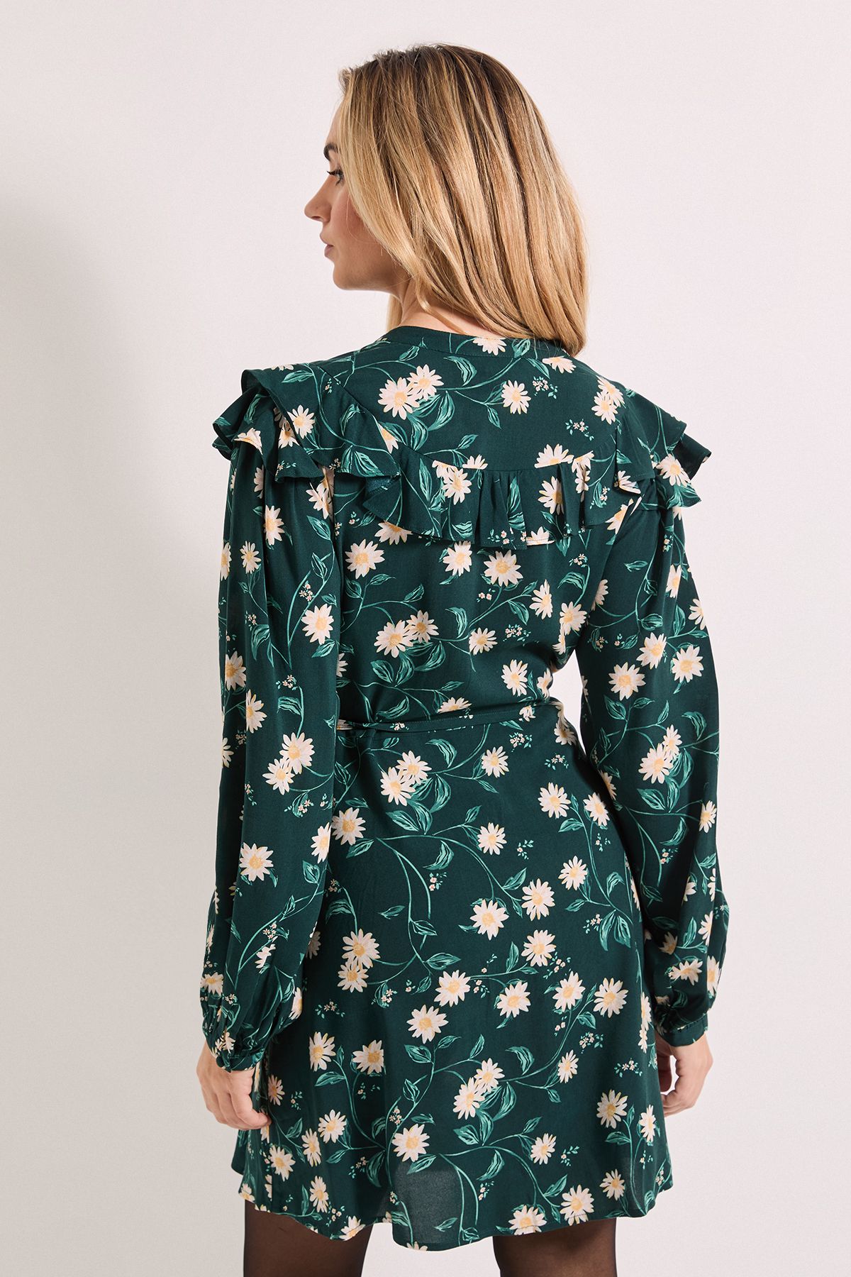 Dorothy Perkins Daisy Frill Yoke Belted Mini Shirt Dress Black image 3