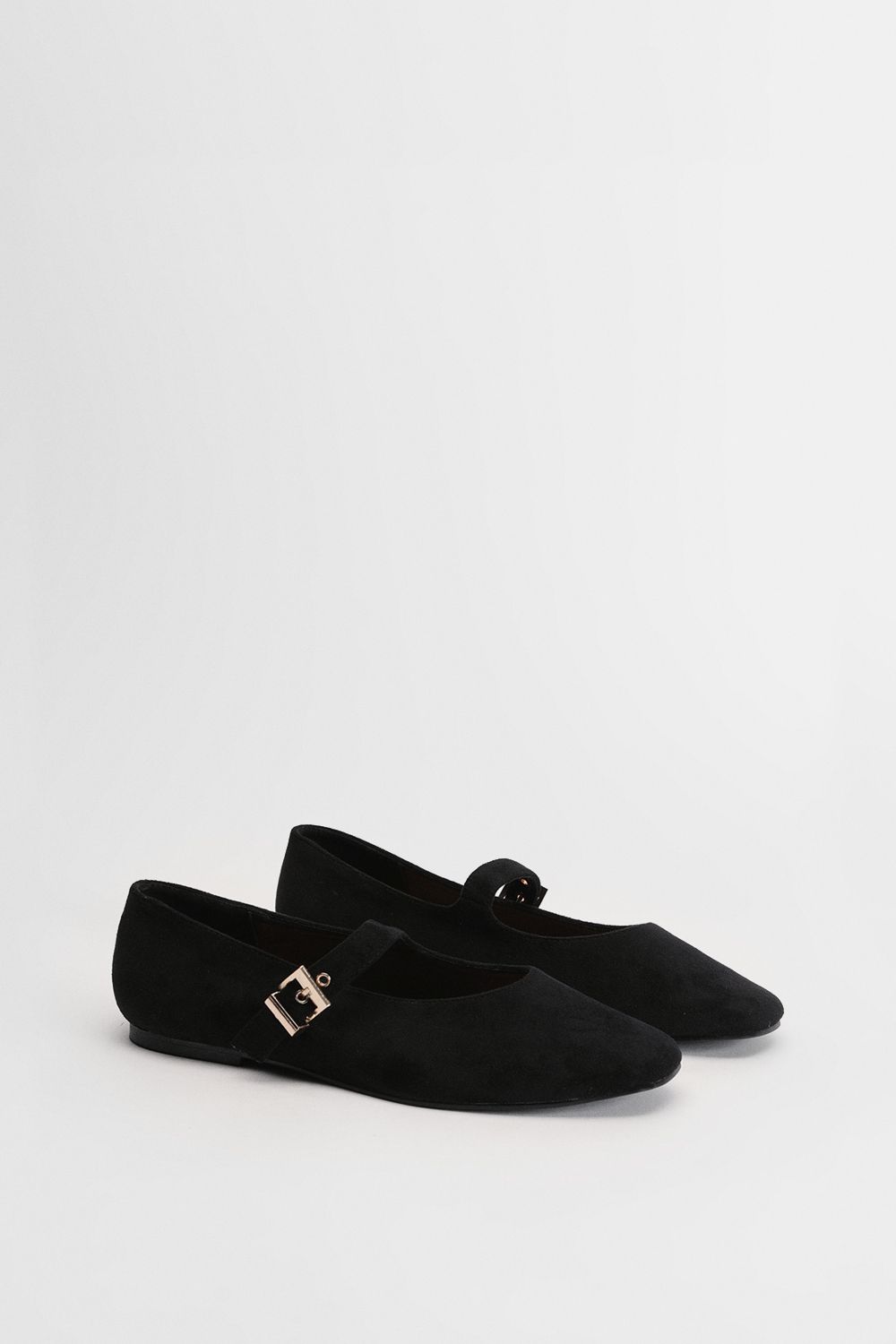 Oasis Tara Faux Suede Square Toe Ballet Pumps Natural Black