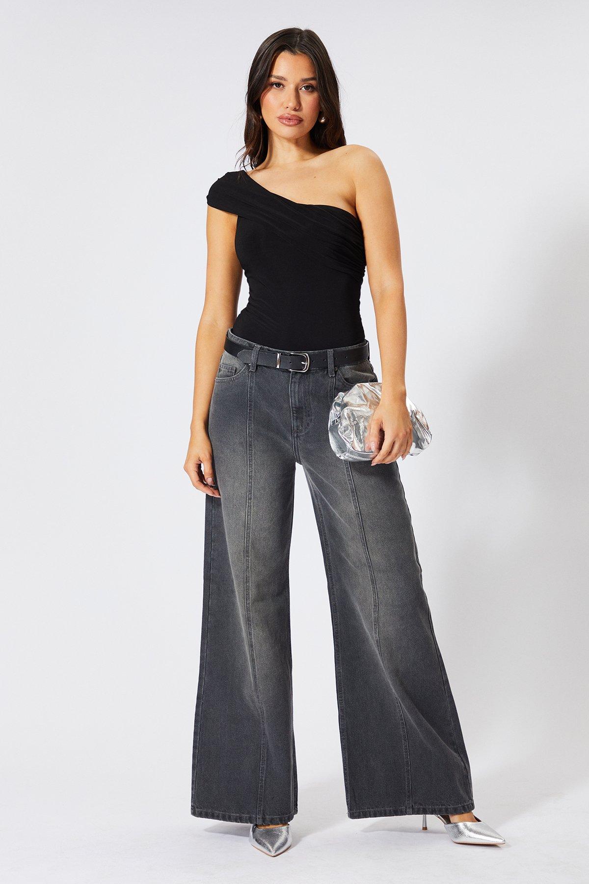 MissPap One Shoulder Fold Over Bodysuit Black image 1