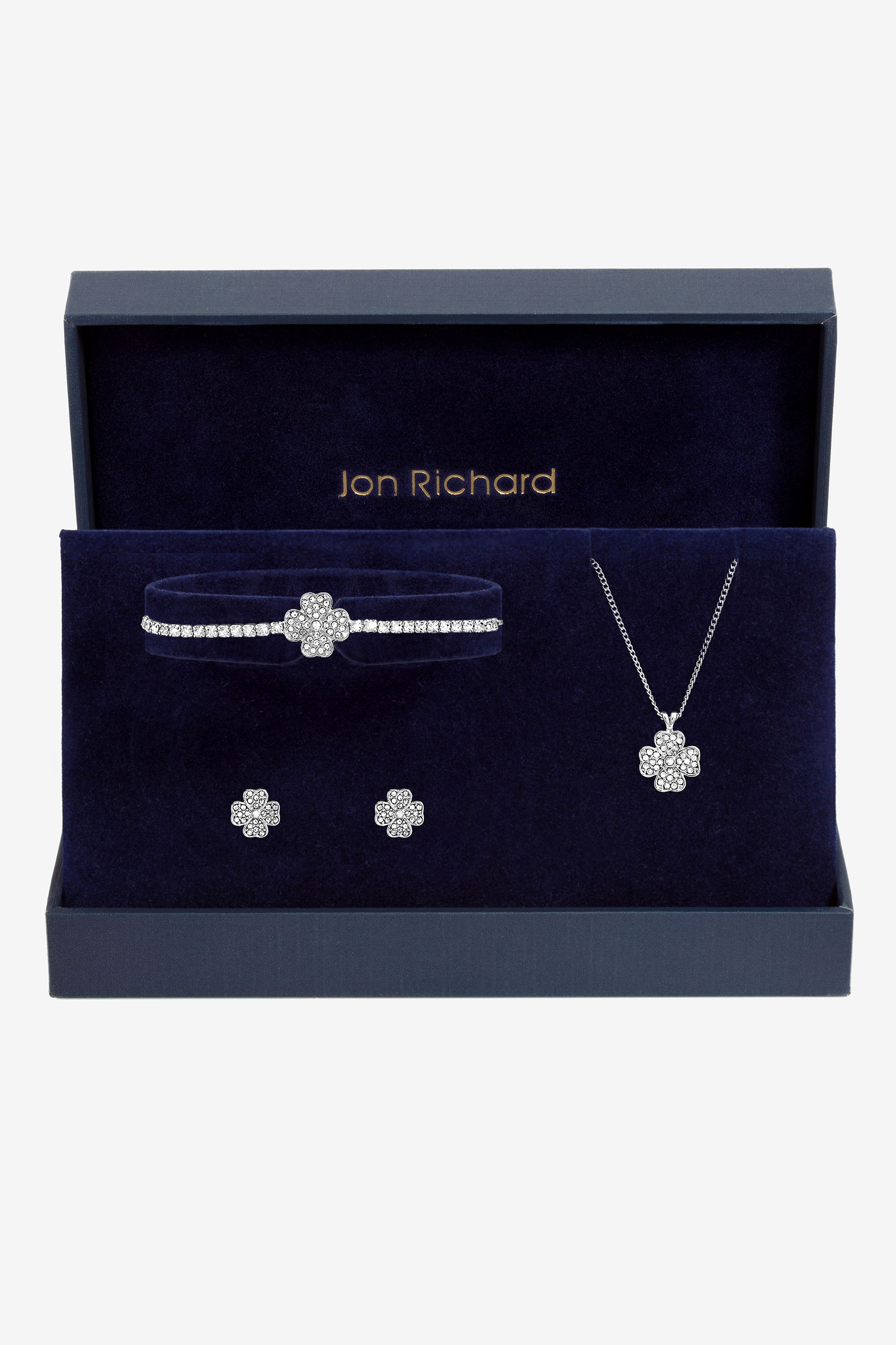 Jon Richard Silver Plated and Pave Clover Trio Set - Gift Box