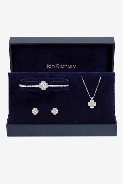Jon Richard Silver Plated and Pave Clover Trio Set - Gift Box