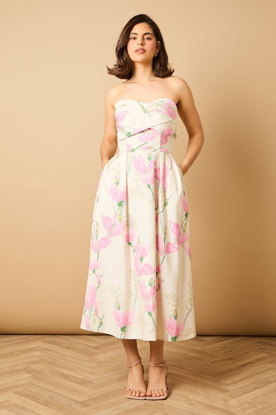 Oasis Floral Ottoman Twill Midi Dress Ivory