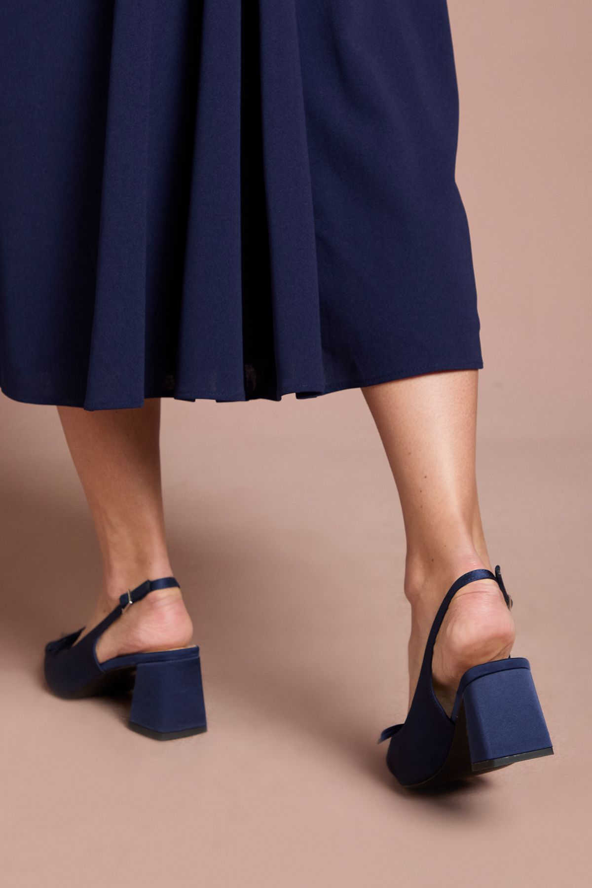Coast Riley Satin Bow Detail Slingback Medium Block Heel Court Shoes Navy image 4