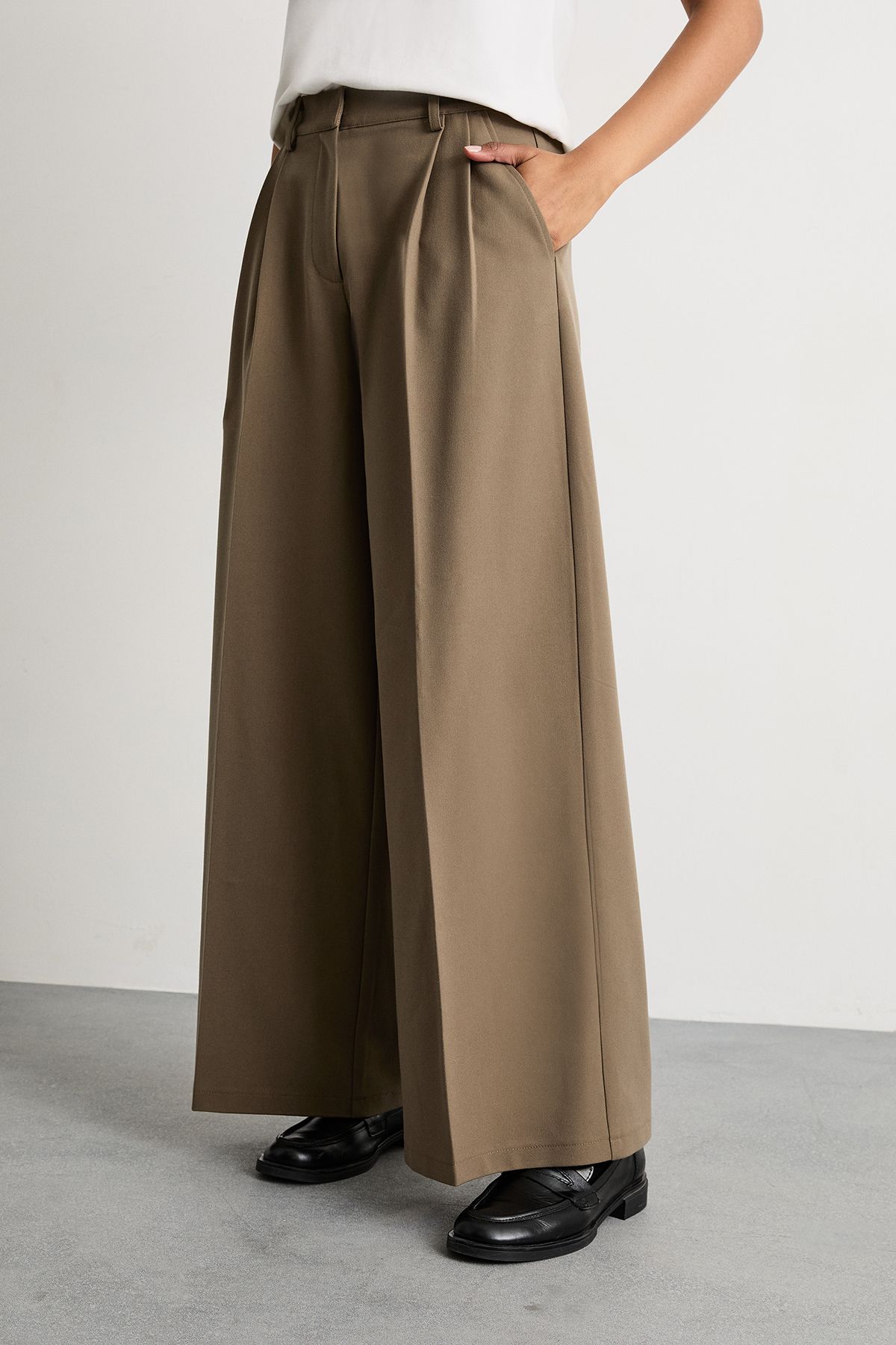 Warehouse Double Pleat Wide Leg Stone image 2