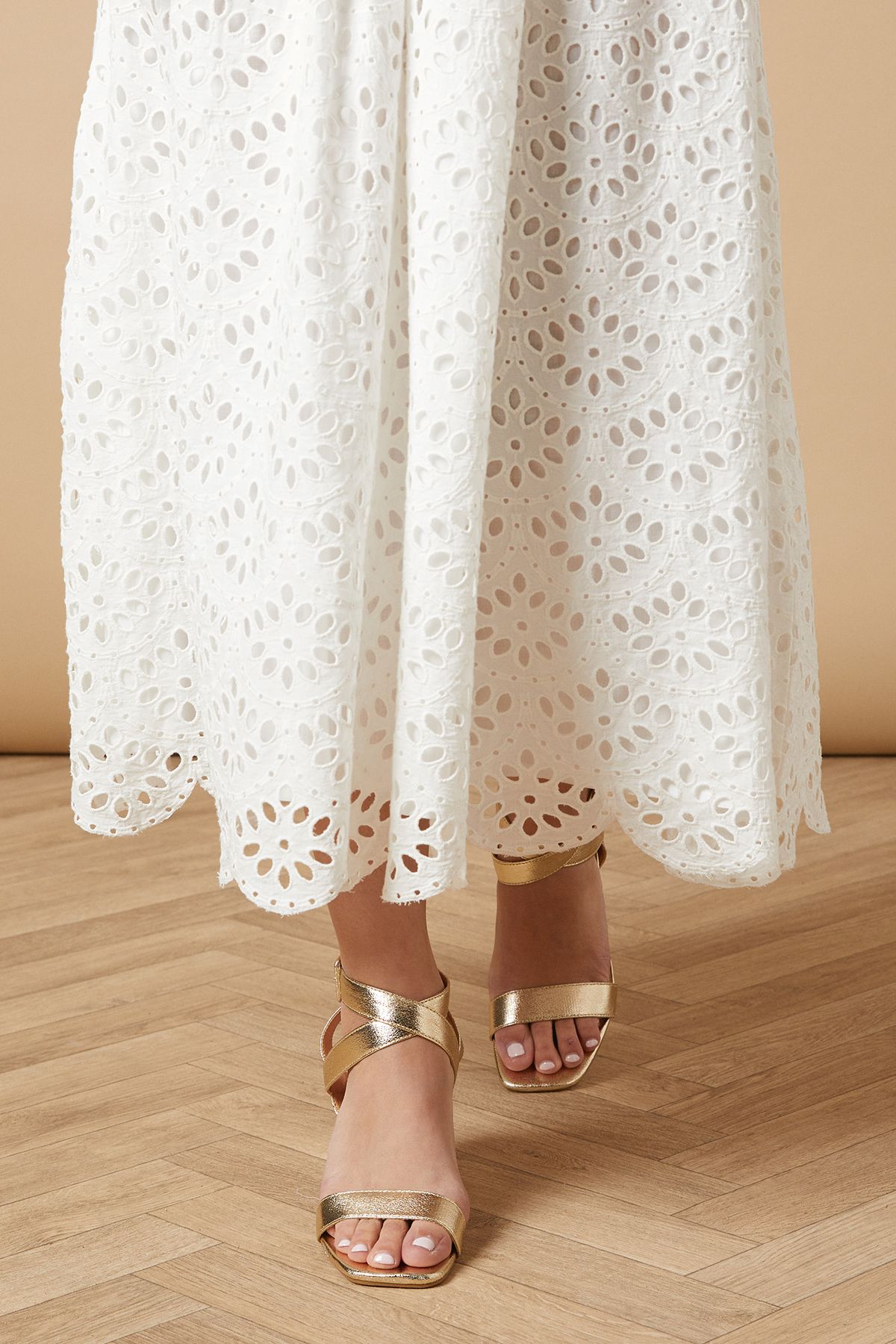 Oasis Millie Covered Buckle Medium Block Heeled Sandals Gold image 2