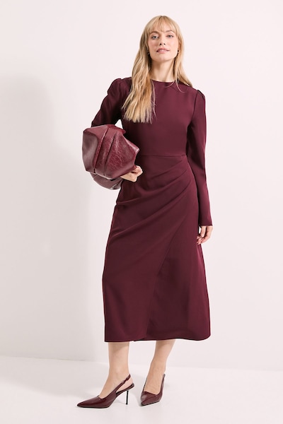 Principles Long Sleeve Wrap Skirt Crepe Midi Dress Burgundy