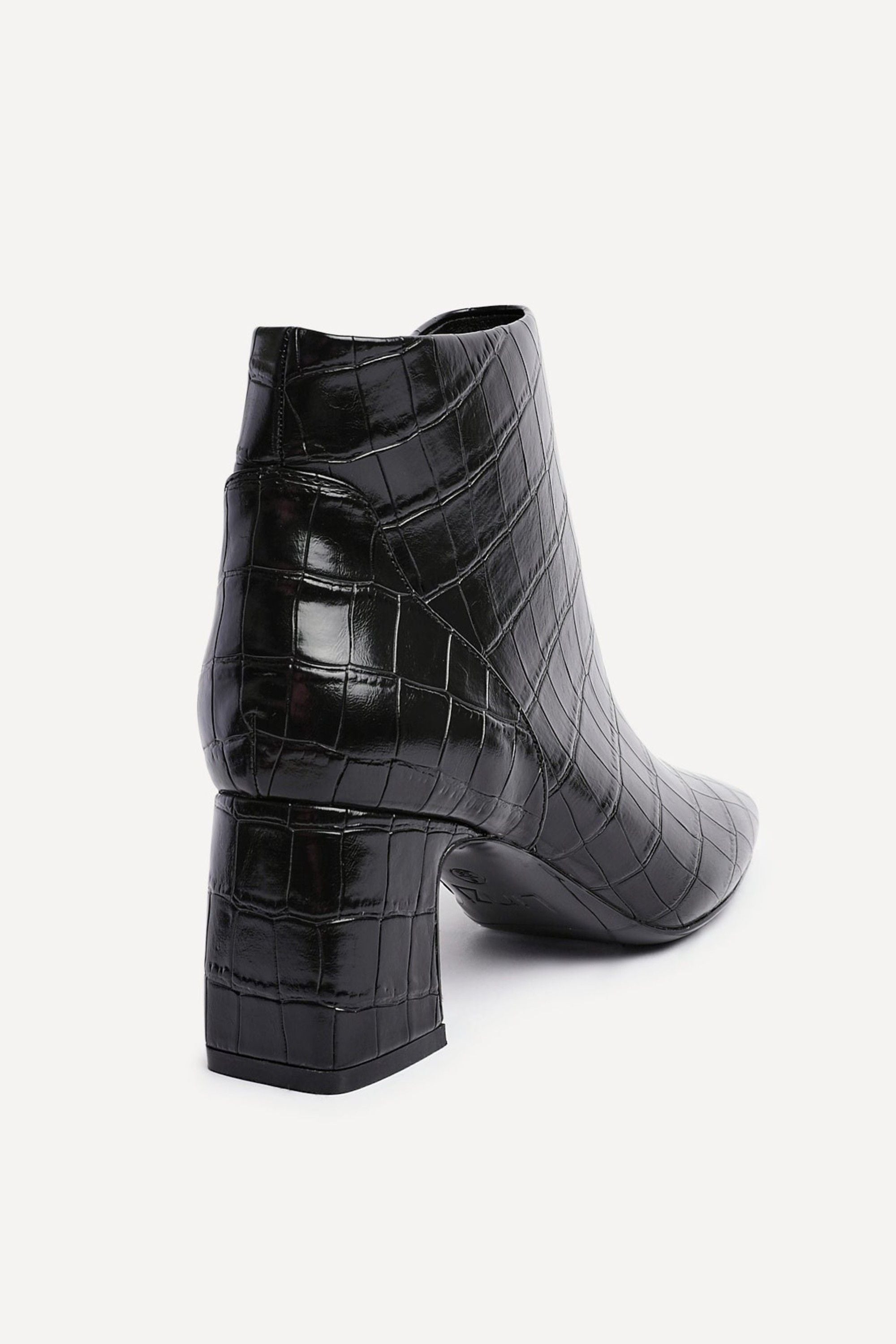 Linzi Cove Black Faux Croc Patent Leather Soft Square Toe Block Heel Ankle Boot image 4