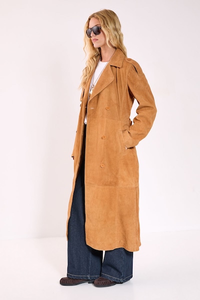 NastyGal Real Suede Trench Coat Tan