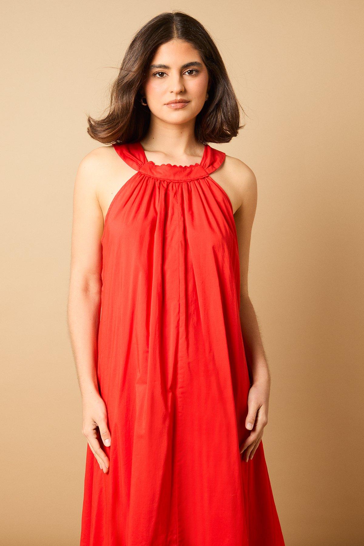 Oasis Halterneck Maxi Smock Dress Red image 3