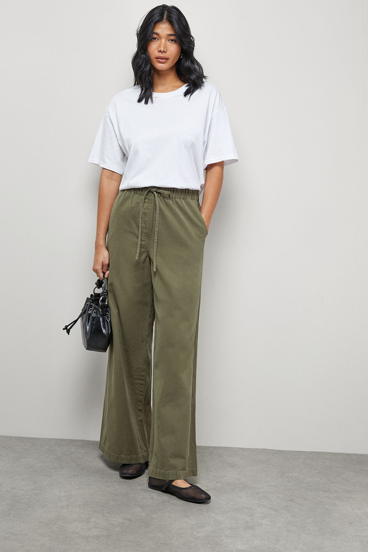 Warehouse Slouchy Wide Leg Drawstring Cargo Trouser Khaki image 2