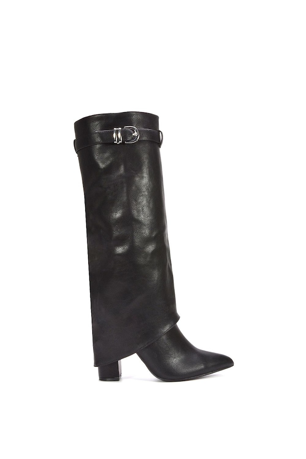 XY London 'Aaliyah' Fold Over Zip Up Heeled Knee High Boots