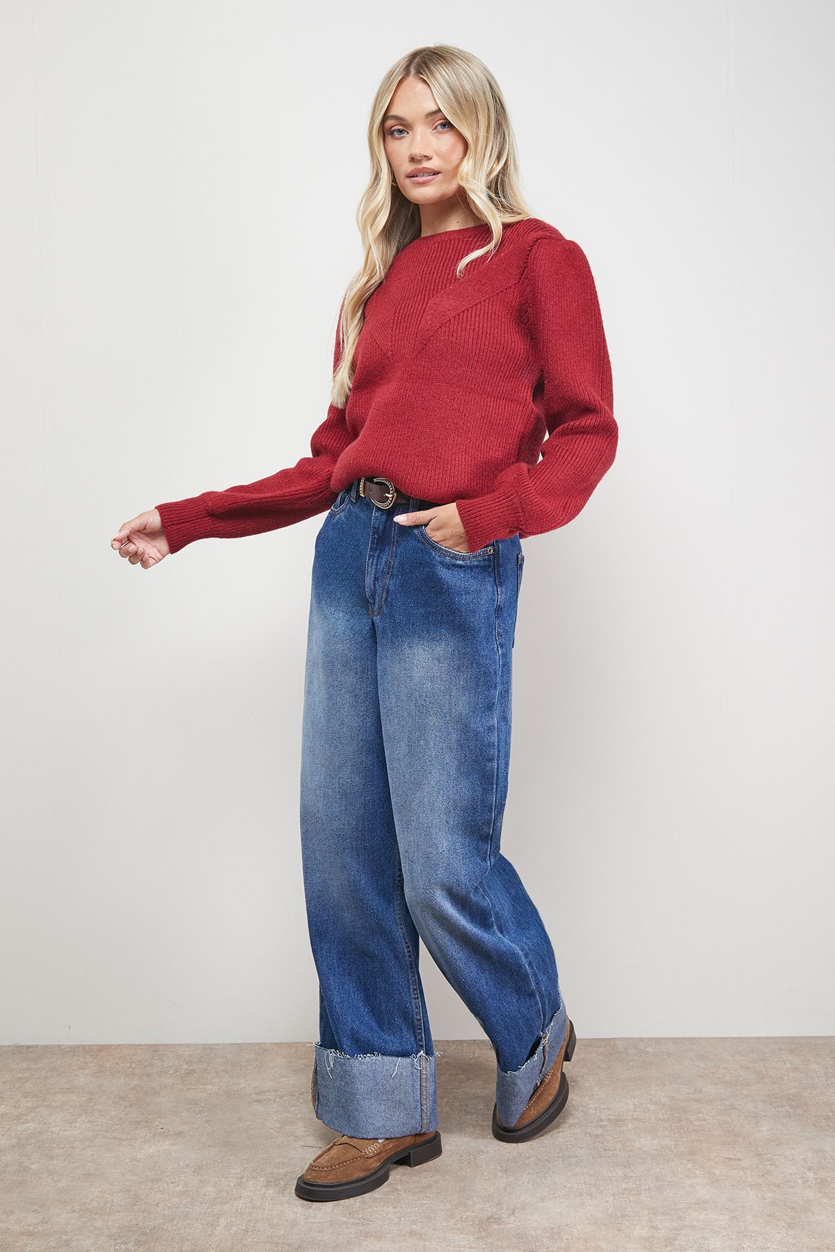 Oasis Rib Transfer Balloon Sleeve Jumper Red image 2