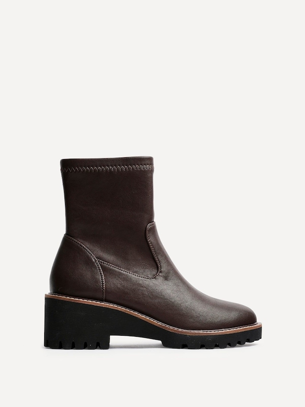 Linzi Trish Brown Faux Leather Wedged Heel Ankle Boot