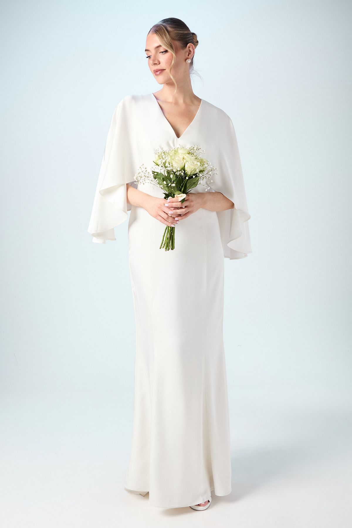 Coast V Neck Batwing Satin Wedding Dress Ivory image 1