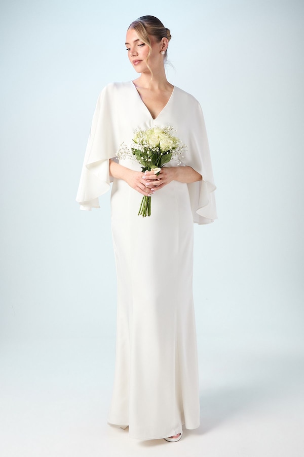 Coast V Neck Batwing Satin Wedding Dress Ivory