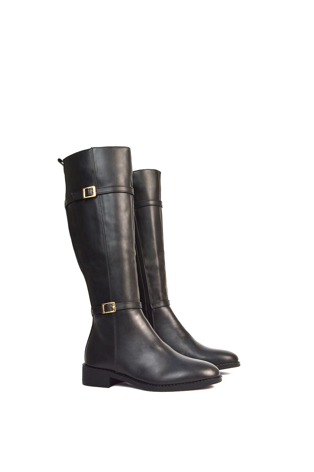 XY London 'Ellis' Flat Heel Stretch Knee High Long Boots With Buckle Details image 6