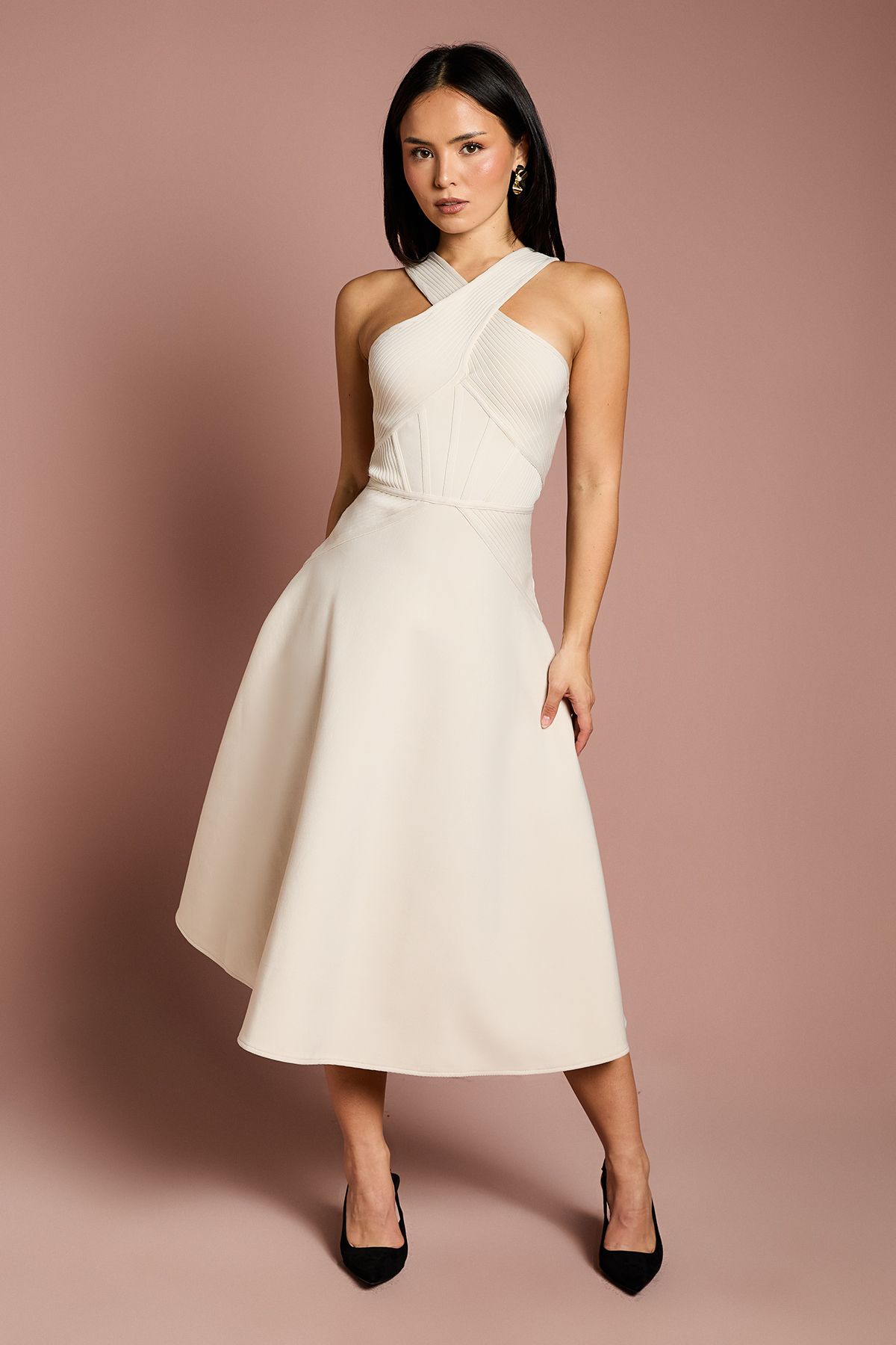 Coast Petite Bandage Cross Neck Midi Dress Stone image 1