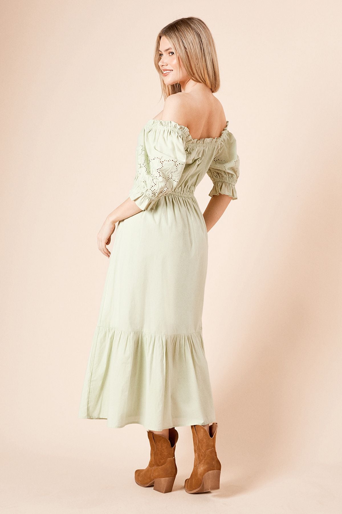 Dorothy Perkins Cut-work Sleeve Poplin Bardot Dress Mint image 3