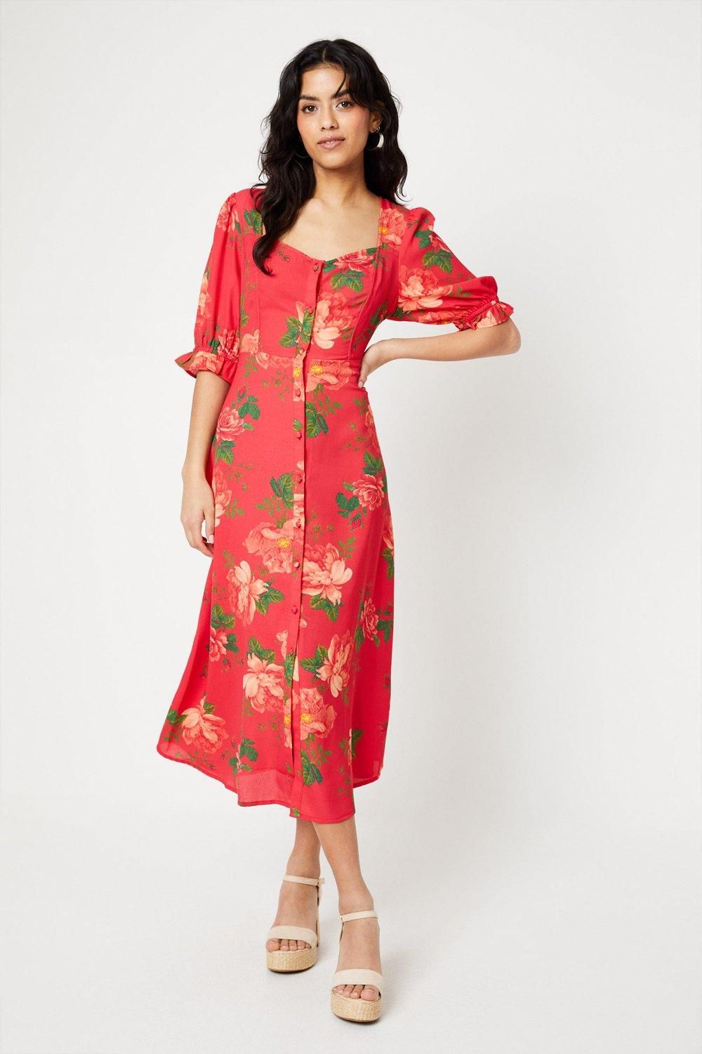 Dorothy Perkins Petite Floral Button Through Midi Dress Floral image 1