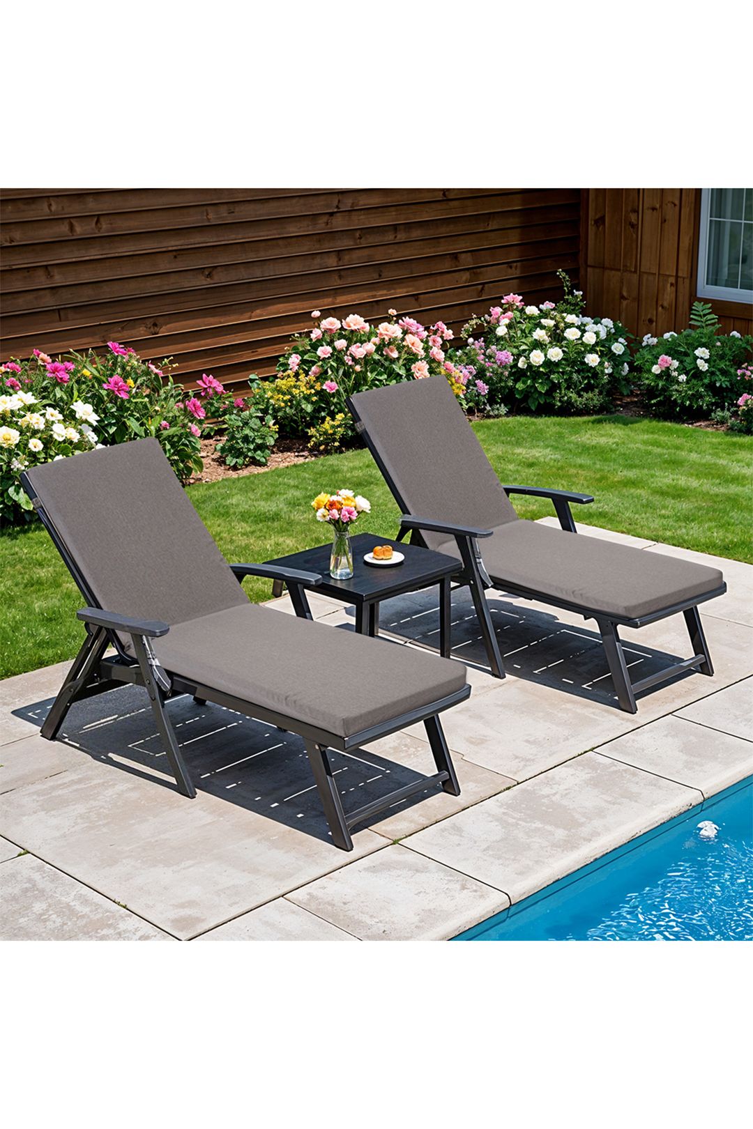 Living and Home 8cm H Comfortable Outdoor Solid Grey Color Bench Cushion image 3