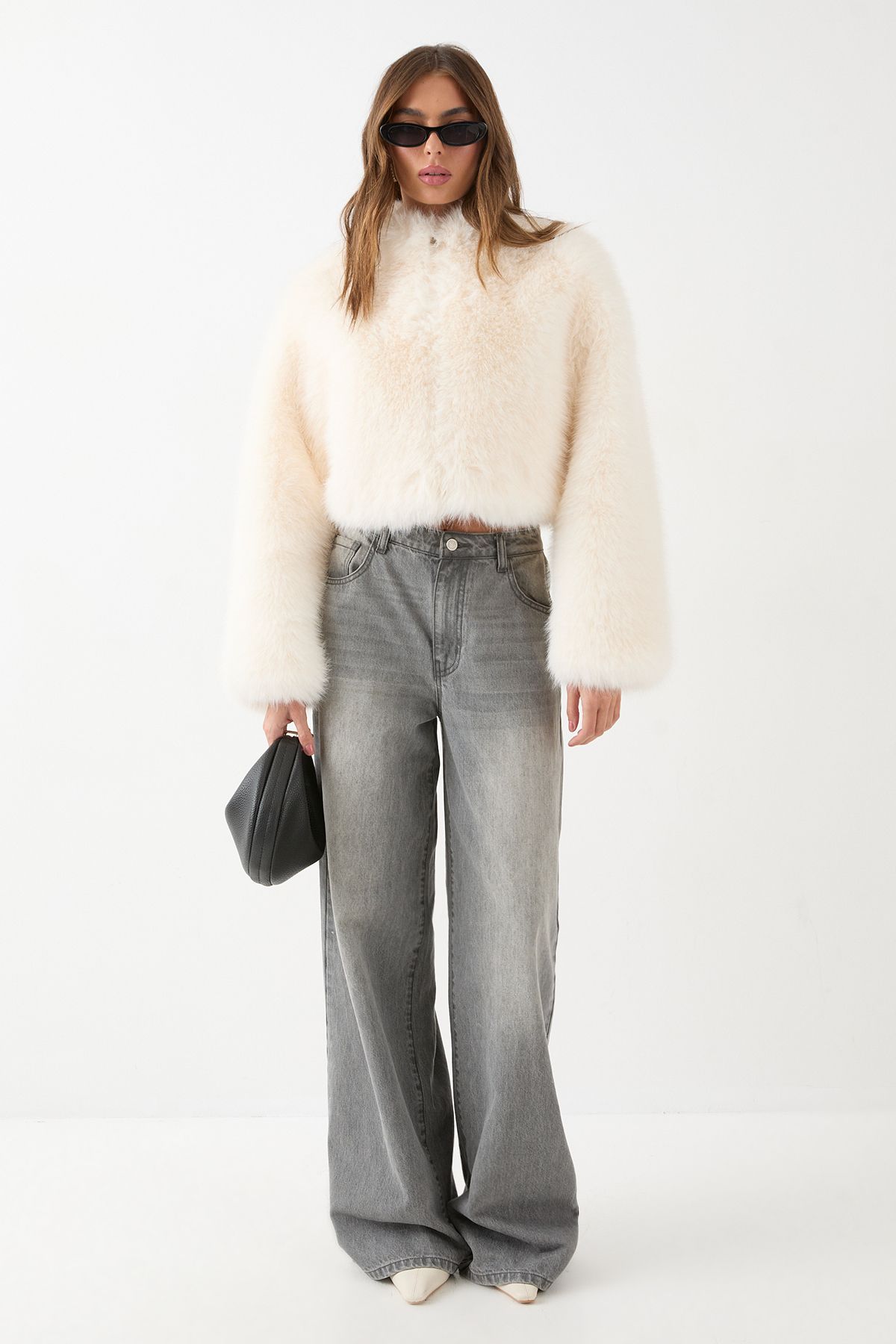 MissPap Cropped Faux Fur Jacket Ecru image 2