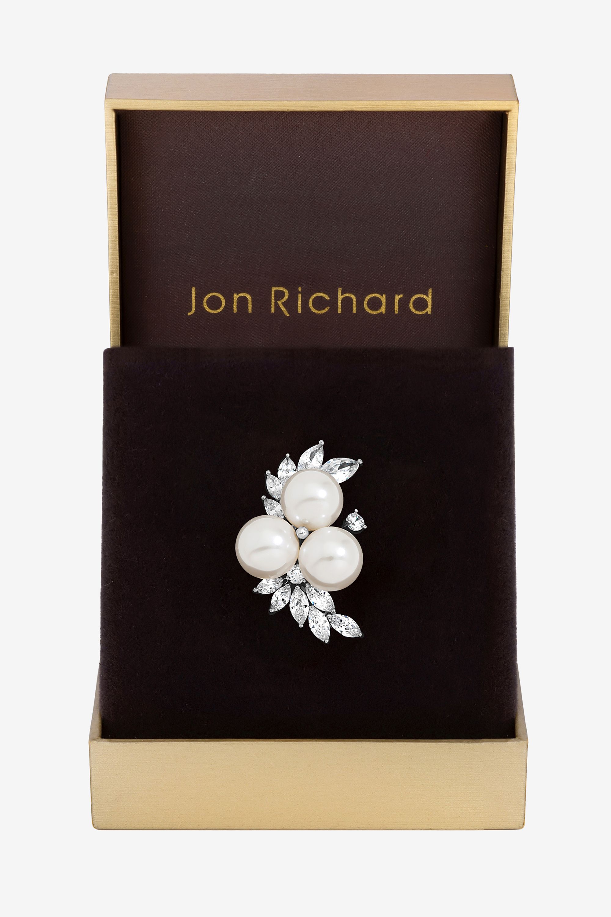 Jon Richard Silver Plated Pearl and Crystal Cluster Brooch - Gift Box image 1