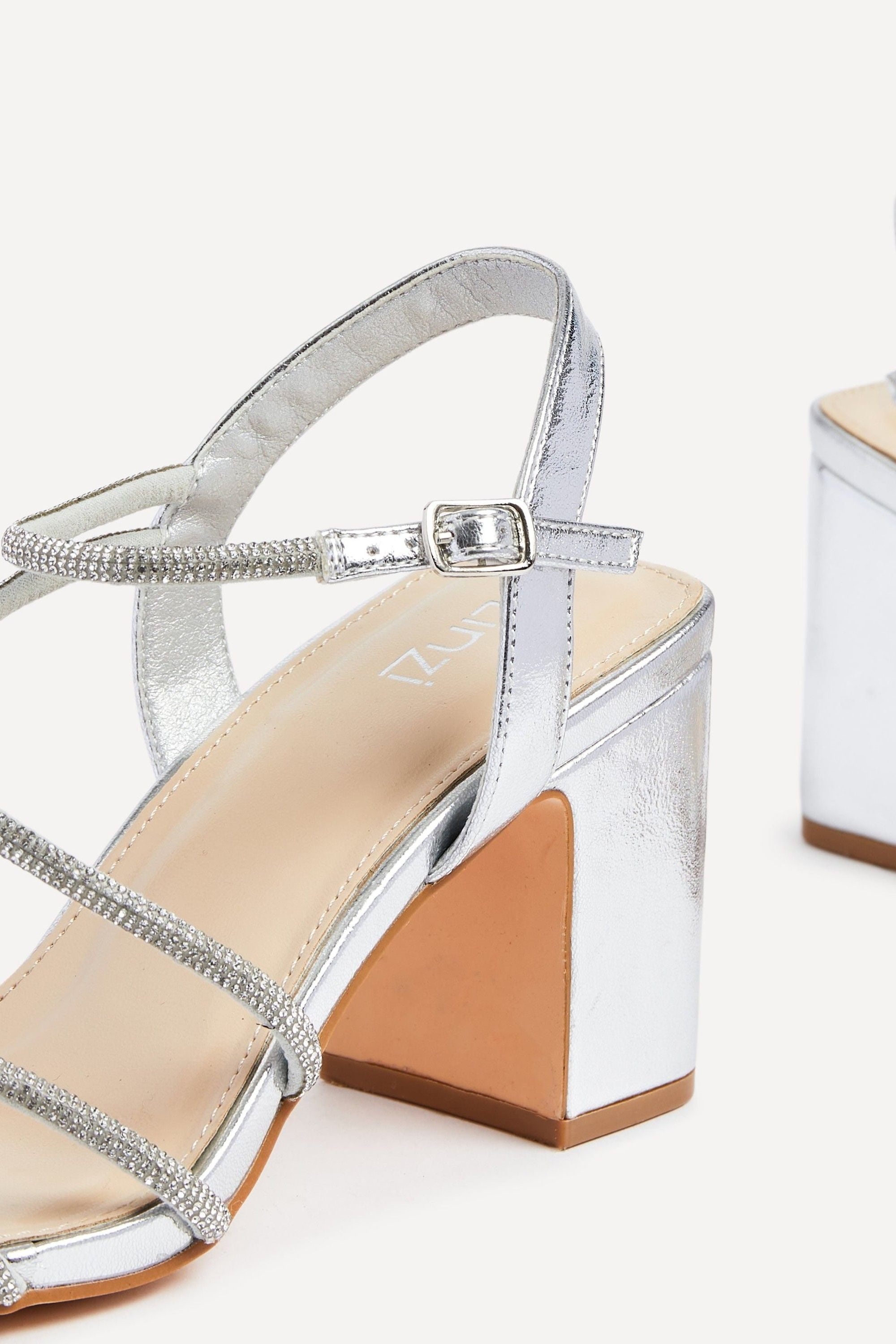 Linzi Kira Silver Faux Leather Strappy Diamante Block Heel image 4