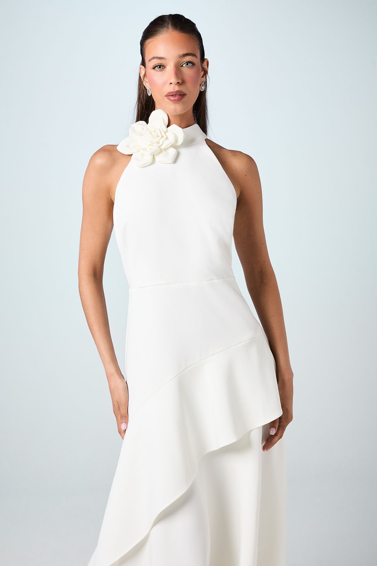 Coast High Neck Corsage Detail Midi Wedding Dress Ivory image 2