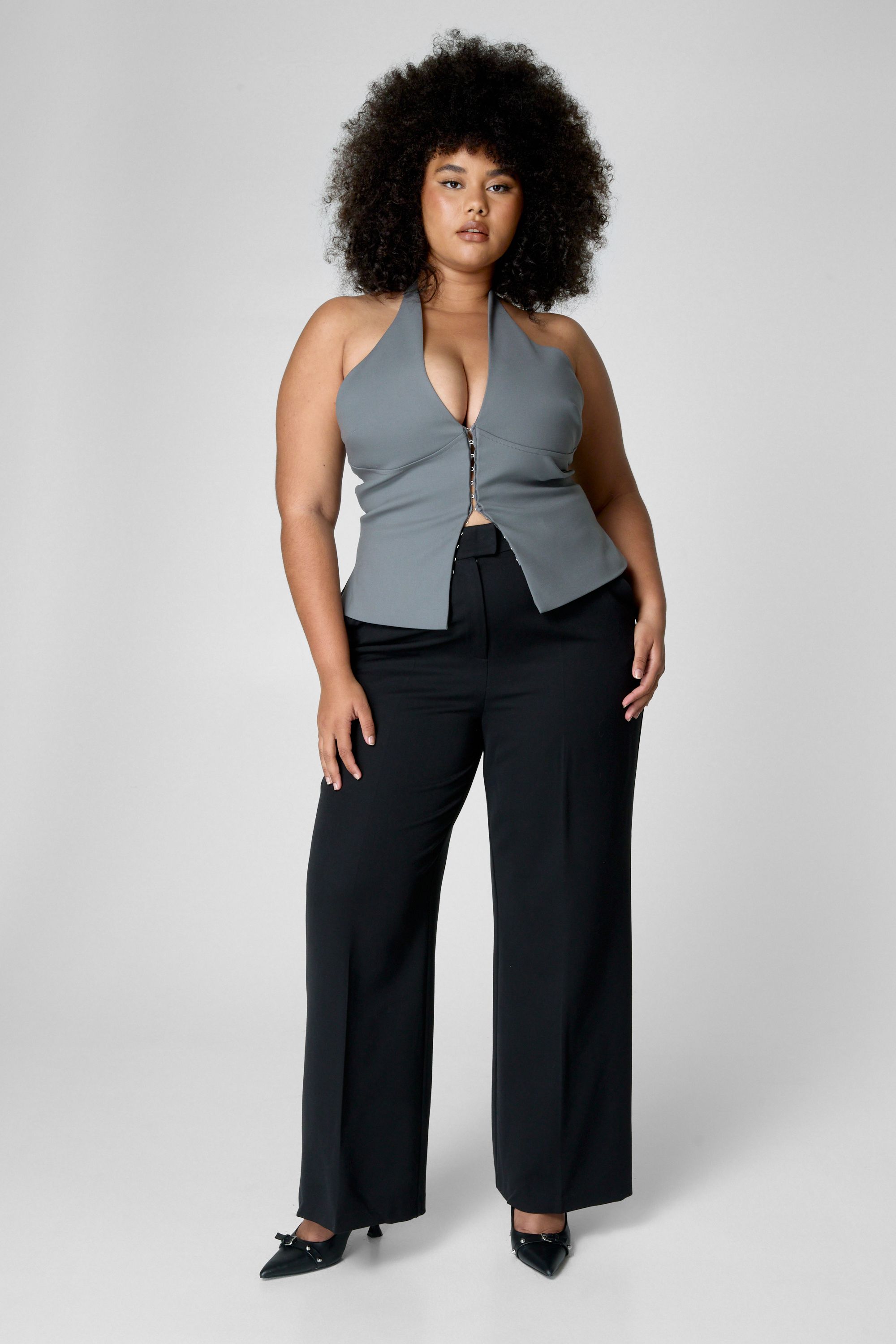 NastyGal Plus Halter Lace Back Waistcoat Charcoal image 2