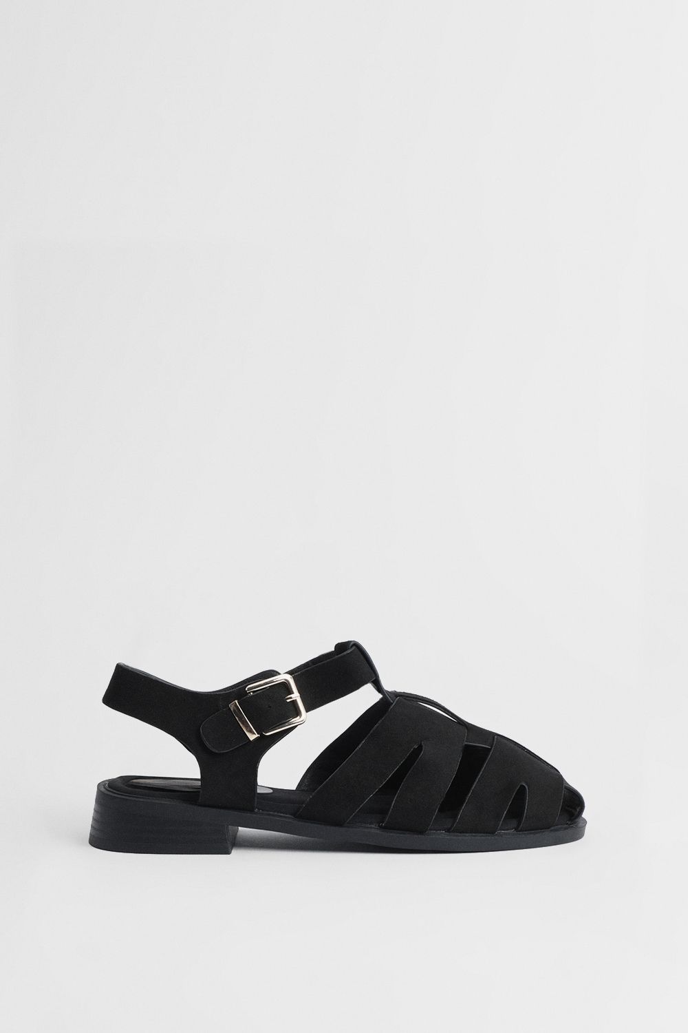 Oasis Cassie Faux Suede Closed Toe Fisherman Flat Shoes Natural Black