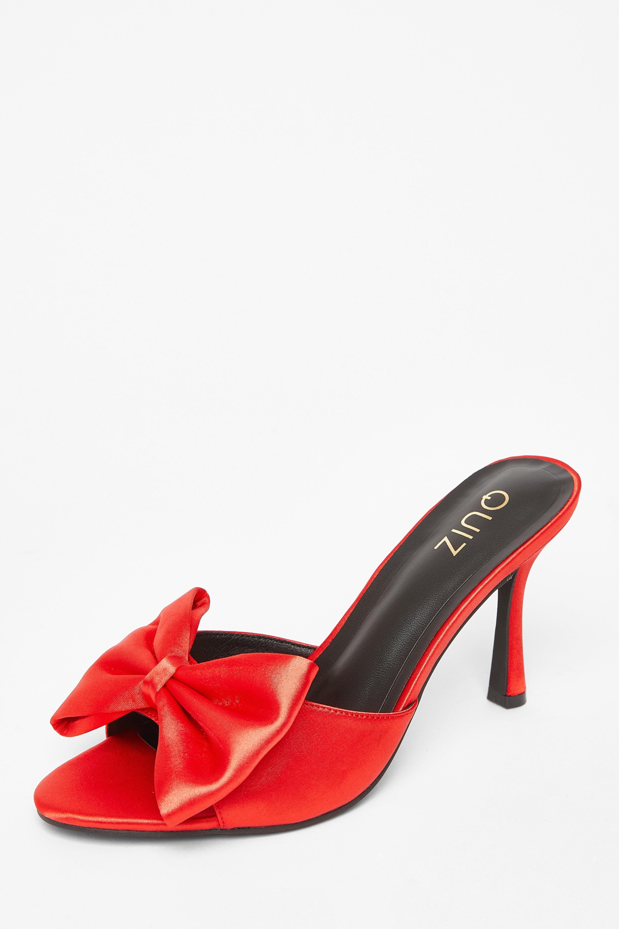 Quiz Red Satin Bow Mule Heels image 1