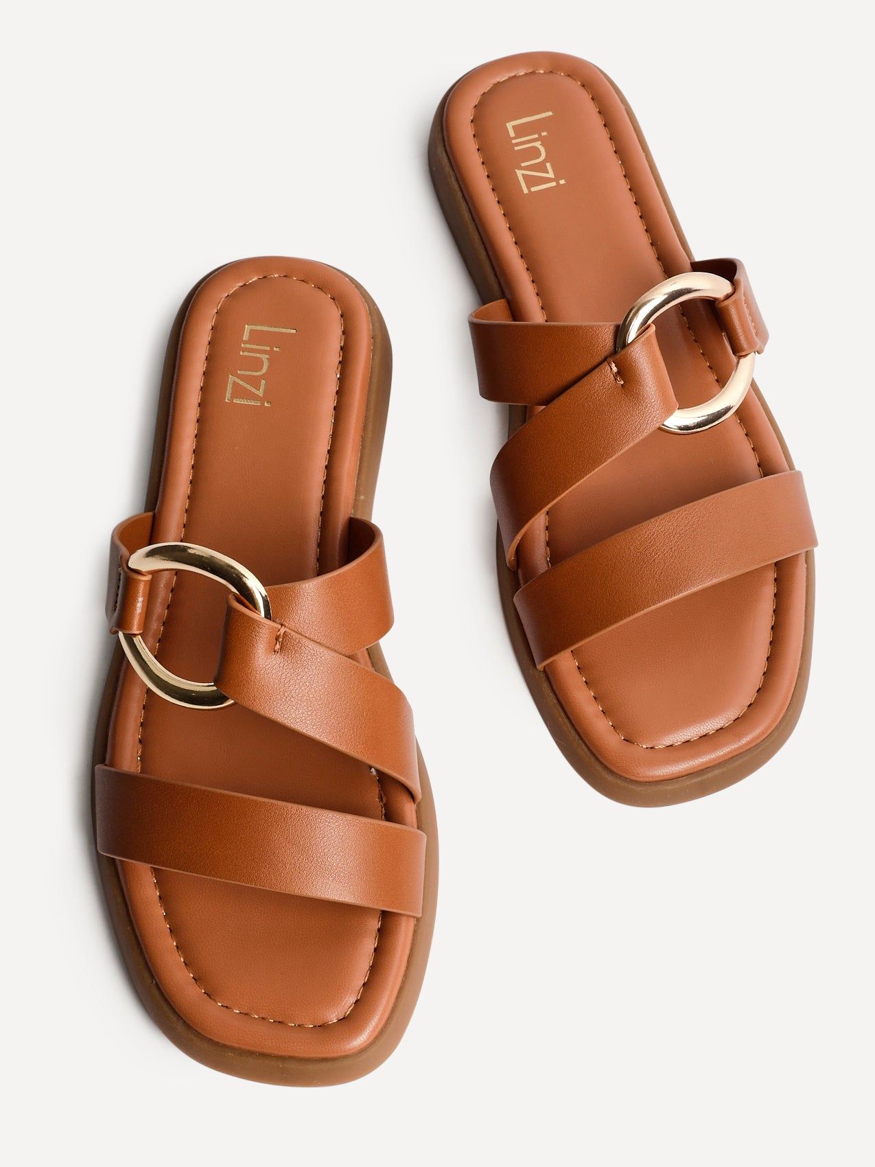 Linzi Cassandra Tan Faux Leather Double Strap Sandal image 5