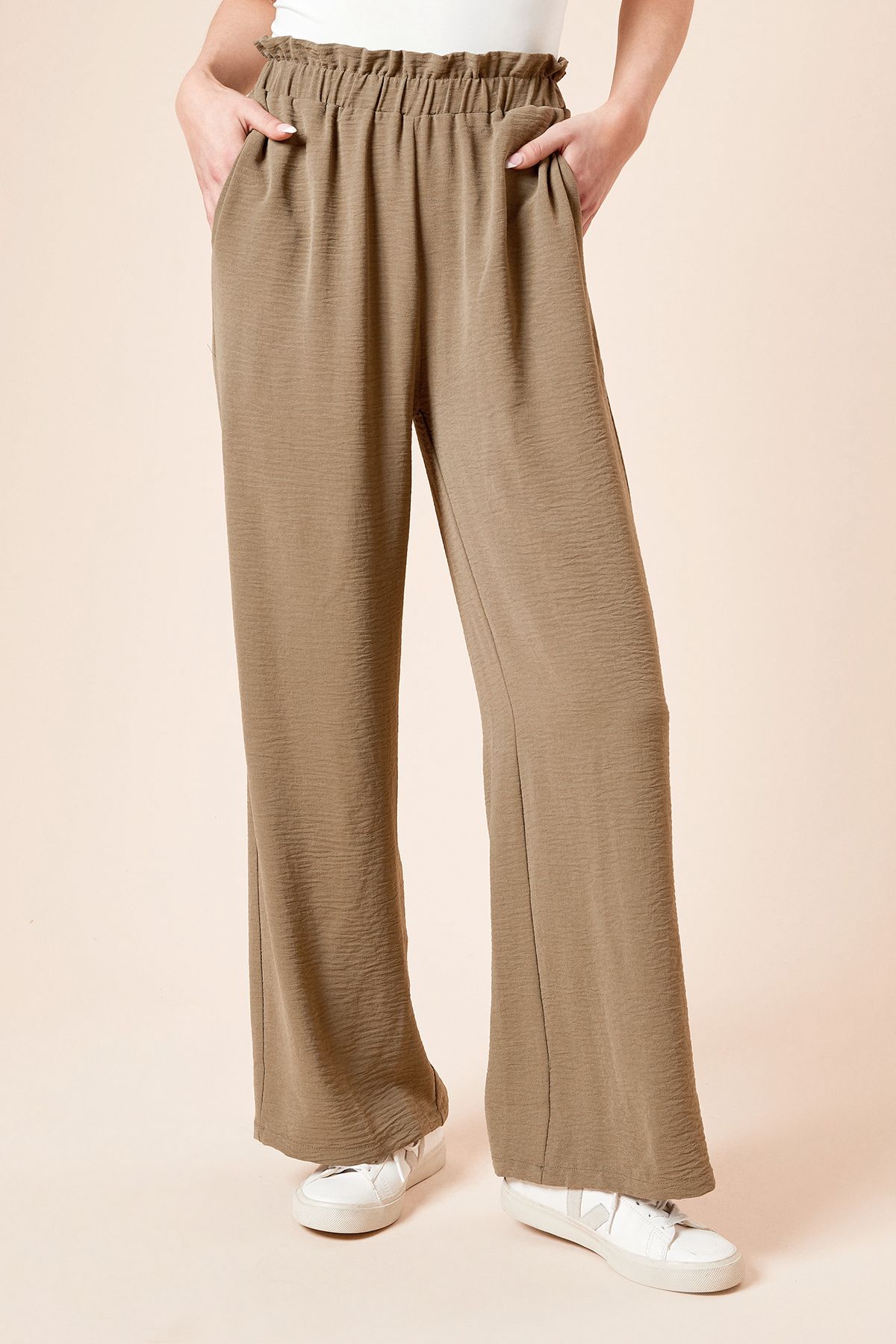 Dorothy Perkins Paperbag Waist Wide Leg Trouser Khaki image 1