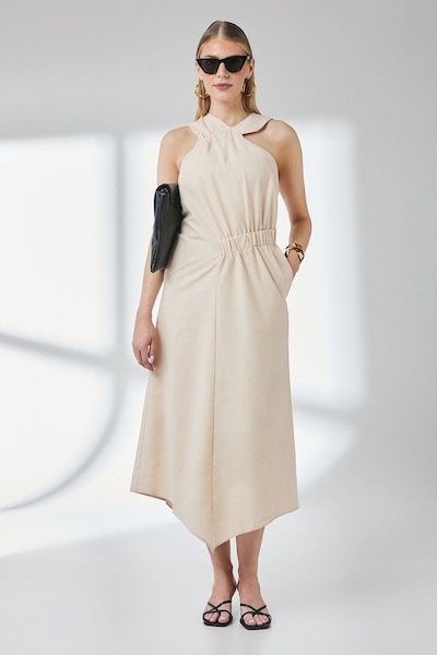 Principles Sand Linen Asymmetric Hem Halter Midaxi Dress Sand