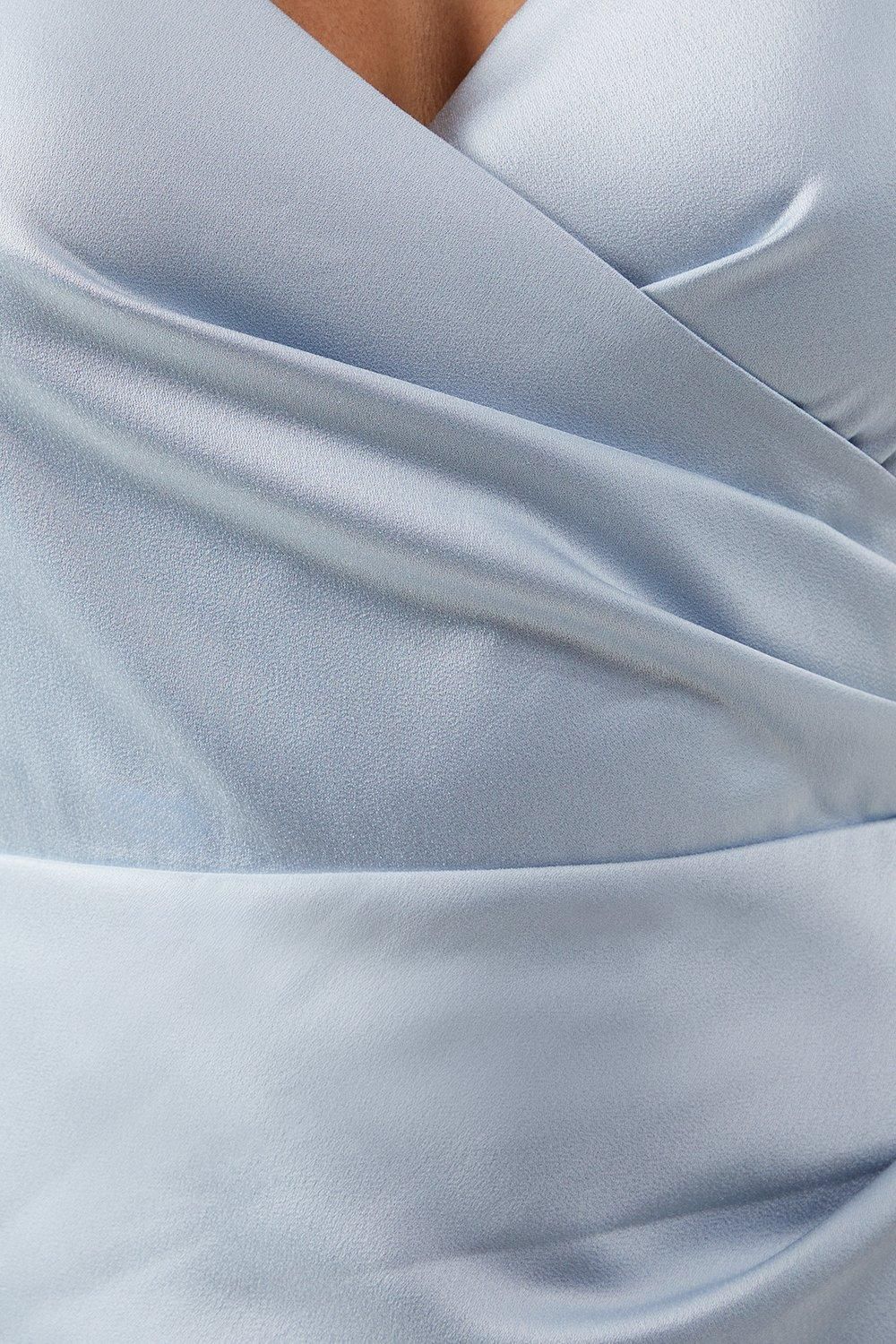 Oasis Ruche Side Strappy Satin Maxi Bridesmaid Dress Light Blue image 5