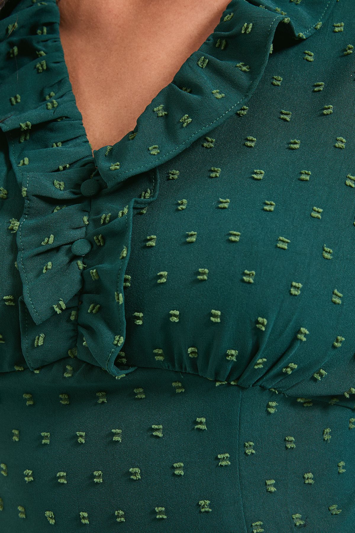 Dorothy Perkins Frill Sleeve Ruched Bodice Chiffon Midi Dress Green image 5