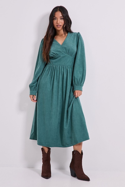 Dorothy Perkins Petite Empire Seam Detail Blouson Sleeve Midi Dress Green