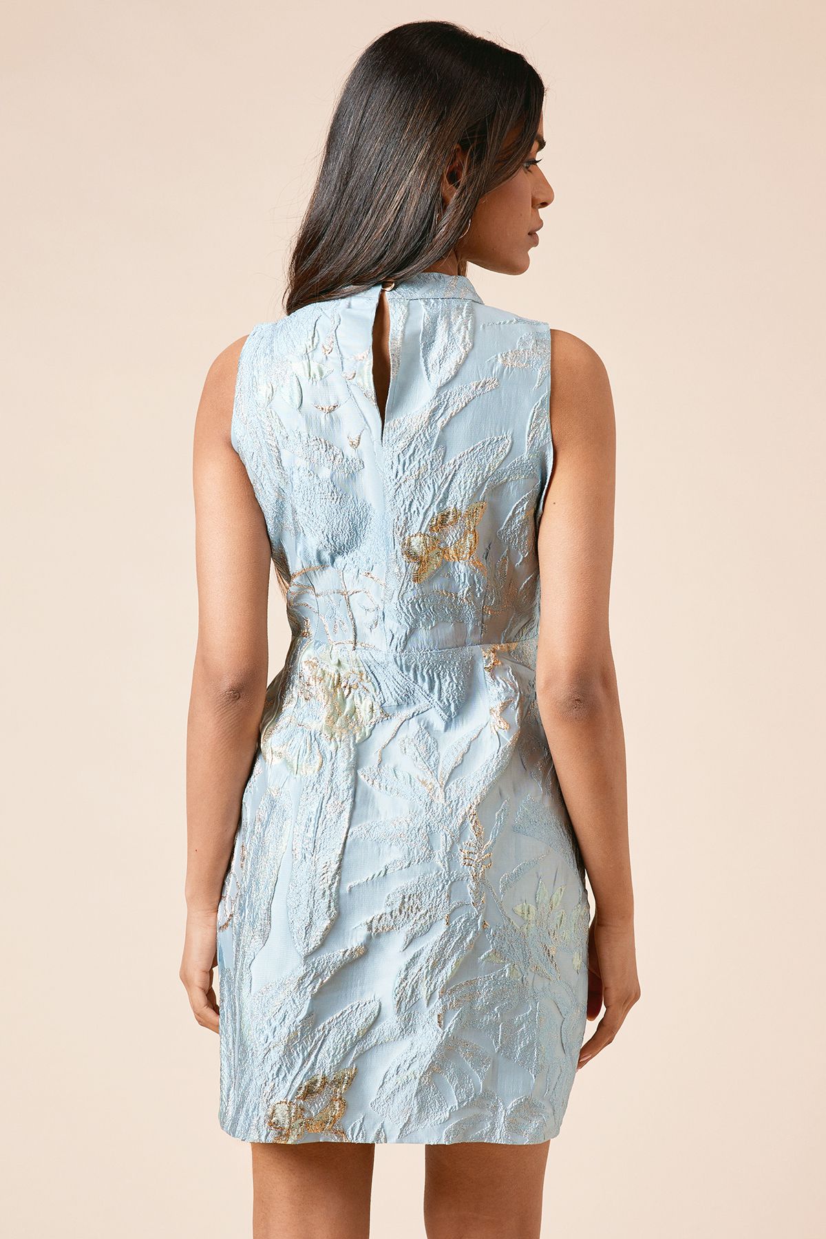 Dorothy Perkins Petite DP Luxe Jacquard Halterneck Mini Dress Blue image 3