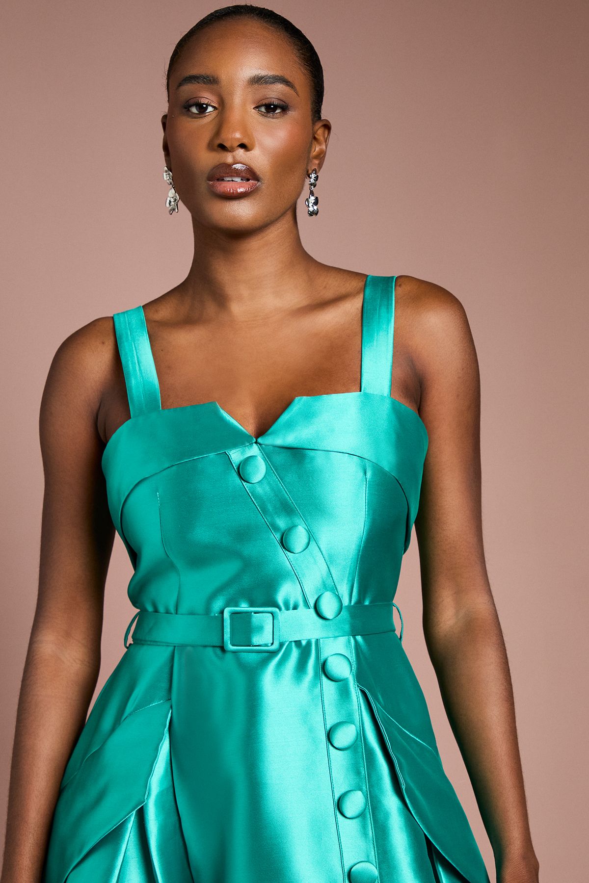 Coast Twill Volume Belted Midi Dress Teal image 4