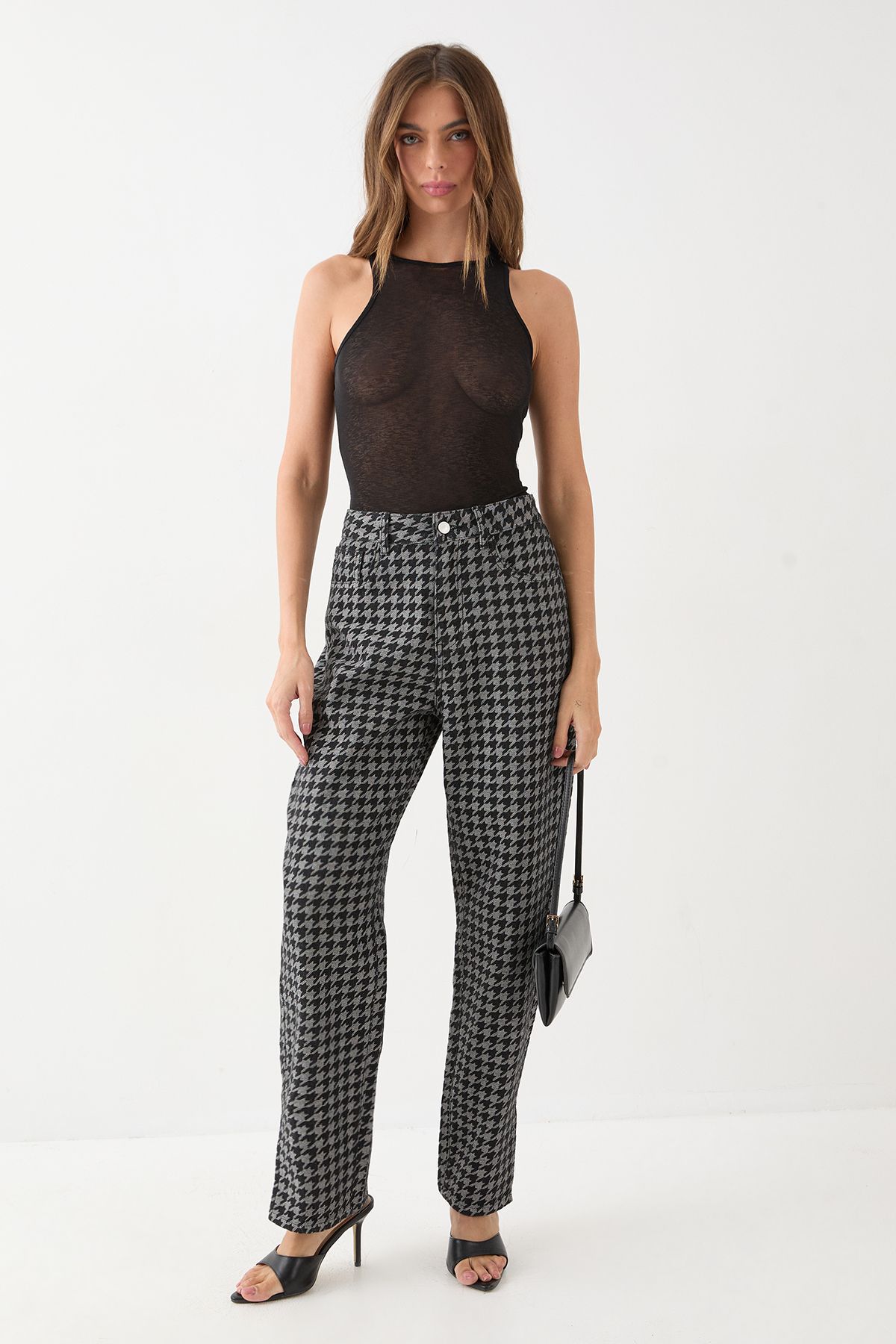 MissPap Dogtooth Printed Denim Straight leg Jean Mono image 4