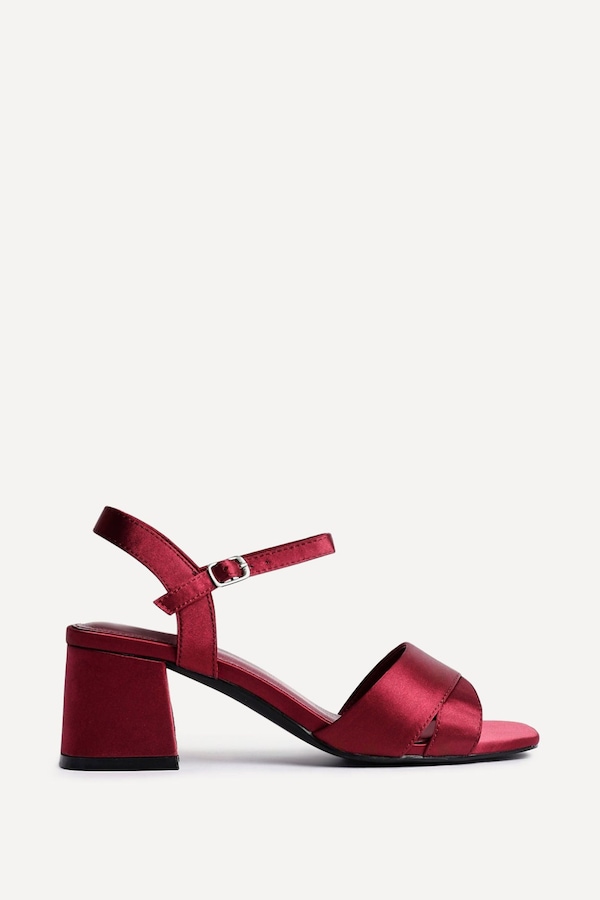 Linzi Vivian Wide Fit Burgundy Satin Block Heeled Sandals