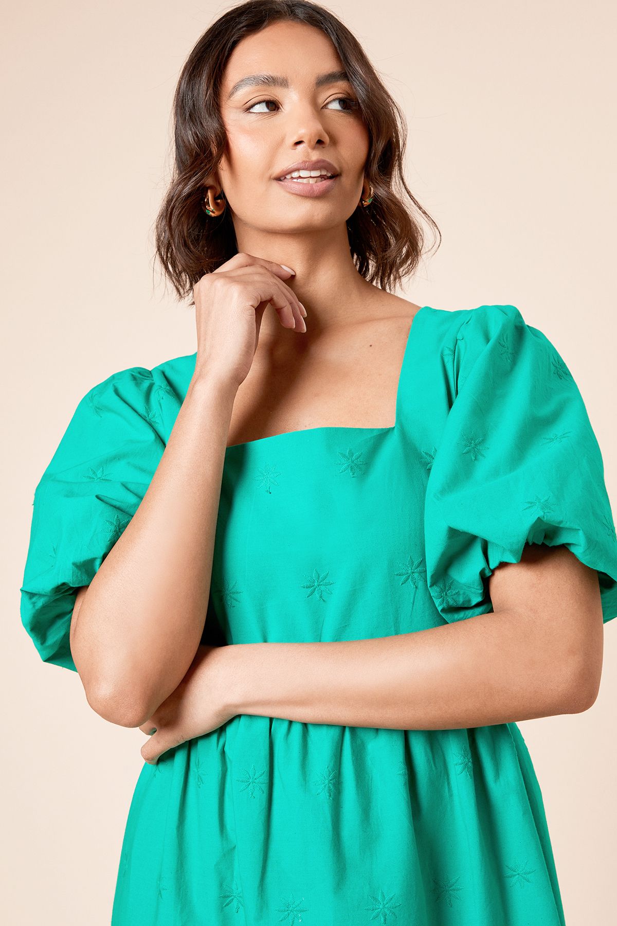 Dorothy Perkins Embroidered Square Neck Mini Dress Green image 4